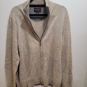 Black Brown 1826 Melange Oatmeal Lambswool Fine Knit Zip Sweater Cardigan L Used
